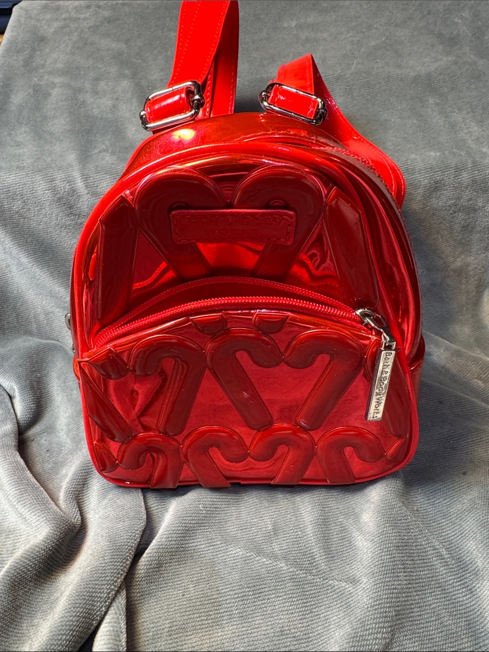 Bath and Body Works Red Candy Cane Patent Mini Backpack - Women's Fashion Bag